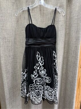 Speechless Black Strapless Dress with White Floral Embroidery